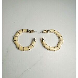 Vintage Hoop Cream and Gold Mid Size Hoop Earrings